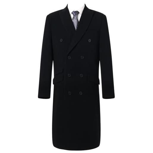 The Platinum Tailor cappotto invernale da uomo, a doppio petto, nero, di cashmere e lana, con colletto di velluto e fodera color argento black 58