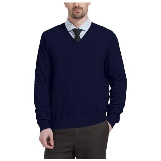 Kallspin pullover da uomo in misto lana con scollo a v e maniche lunghe (blu navy, l)