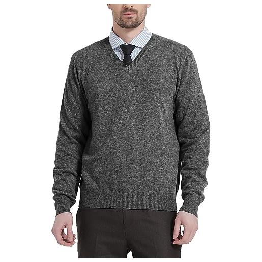 Kallspin pullover da uomo in misto lana con scollo a v e maniche lunghe (grigio chiaro, xl)