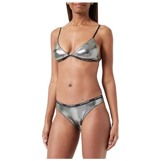 Emporio Armani women's triangle bra+t-thong dot foil gift set insieme della biancheria, black/stampa platino, m da donna