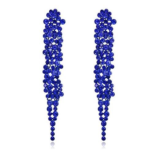 EVER FAITH cristalli austriaci art deco statement orecchini, banchetto prom long chandelier orecchini pendenti pendenti per donna blu blu-fondo