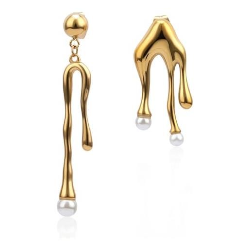 Joacii orecchini a goccia di acqua asimmetrica placcato oro 18 carati orecchini a goccia irregolare intarsiato perline orecchini per le donne, ottone, perla
