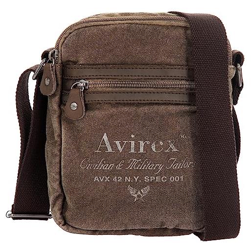 Avirex collezione 140506, borsello con tracolla regolabile, misura media, cross-body bag medium, borsa uomo in canvas, colore verde kaki