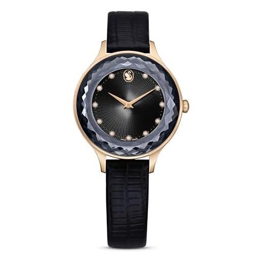 Swarovski octea nova orologio, con cristalli Swarovski e cinturino in pelle, placcato in tonalità oro rosa, meccanismo al quarzo, nero