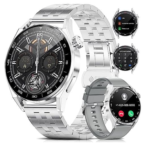 FOXBOX smartwatch uomo rotondo, 1.39 hd schermo tattile orologio smart watch chiamate bluetooth, impermeabile ip68 fitness tracker con cardiofrequenzimetro contapassi per android ios, 300mah
