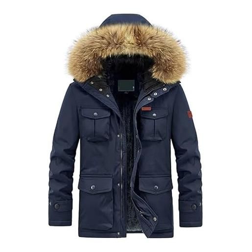 DHDHWL parka da uomo con cappuccio da uomo addensare cappotto caldo e spesso giacca invernale da uomo antivento parka (color: blu, size: 8xl)