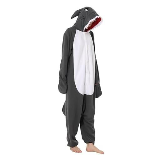 JINGLING pigiama a tutina con squalo - body indossabile e pigiama a tutina con squalo - pigiama morbido con animali, sacco a pelo con squalo per adulti e bambini