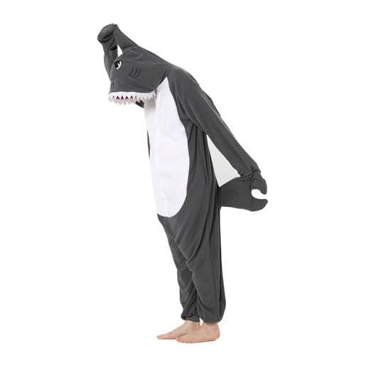 JINGLING pigiama a tutina con squalo - body indossabile e pigiama a tutina con squalo - pigiama morbido con animali, sacco a pelo con squalo per adulti e bambini