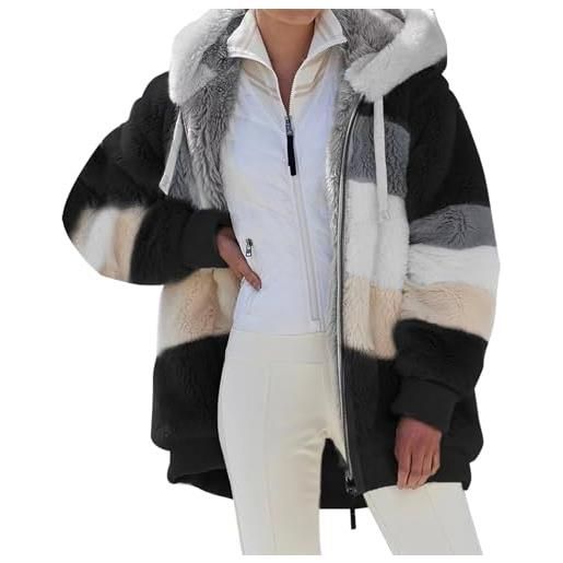 GXJIXf contrasting lamb wool padded coat, warm plush patchwork zipper pocket hooded loose coat for women (black, m)