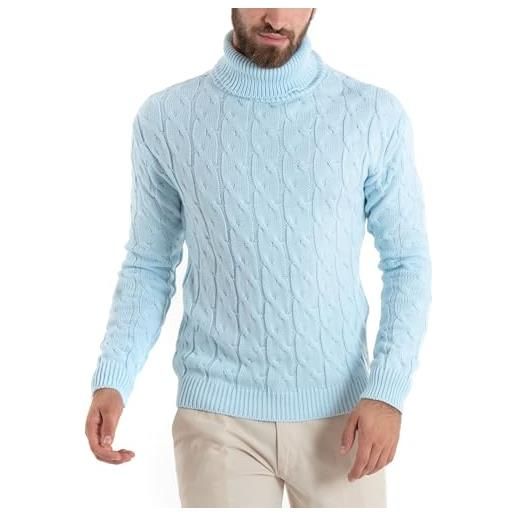 Giosal maglione uomo collo alto maglia maglioncino inglese con trecce pullover dolcevita vari colori (s, glicine)