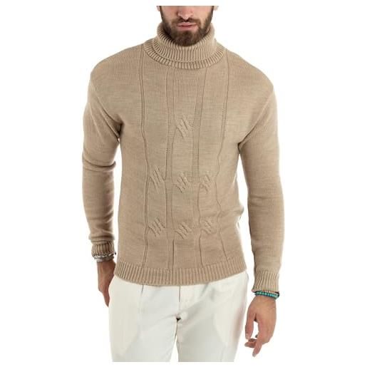 Giosal maglione uomo collo alto maglia maglioncino inglese con trecce pullover dolcevita vari colori (m, marrone)