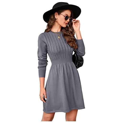 KOJOOIN abito da donna in maglia a treccia, a maniche lunghe, con scollo rotondo, elegante, per il tempo libero (confezione multipla), a-grigio scuro. , m