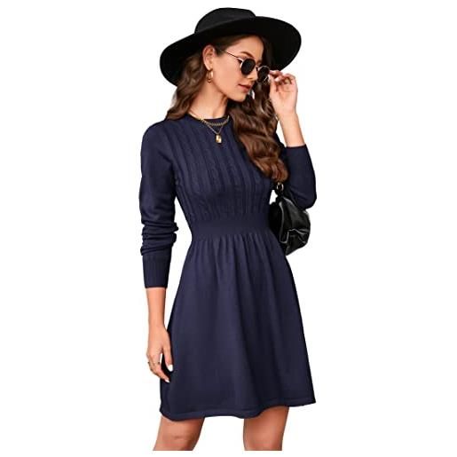 KOJOOIN abito da donna in maglia a treccia, a maniche lunghe, con scollo rotondo, elegante, per il tempo libero (confezione multipla), a-blu scuro. , m