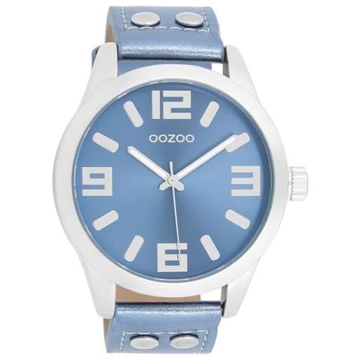 Oozoo orologio da polso basic line con borchie in pelle effetto metallizzato, diametro 47 mm, diverse varianti, c1079 - blu