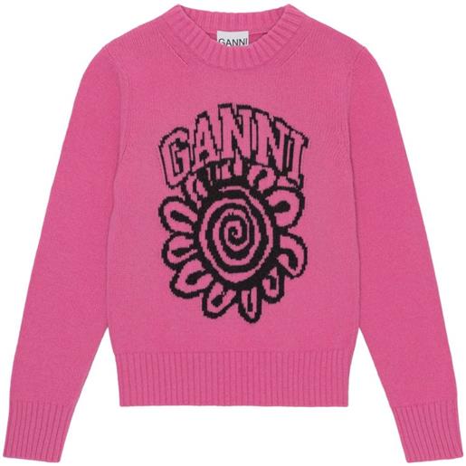 GANNI maglione girocollo a fiori - rosa