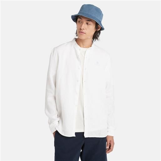 Timberland camicia in lino con colletto alla coreana mill brook da uomo in bianco bianco