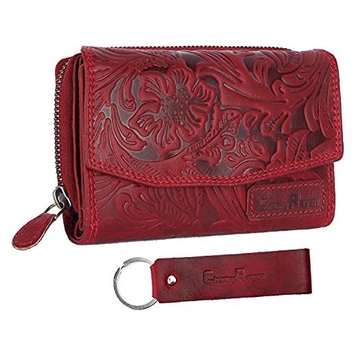 Chunkyrayan portafoglio da donna con portachiavi rfid vera pelle alta qualità vintage rosso gb-6 red flower 1