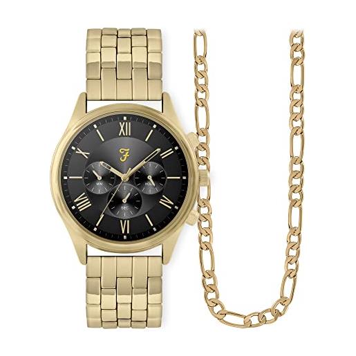 Farah orologio analogico al quarzo da uomo con cinturino in metallo far4021-set, pallido hamilton oro