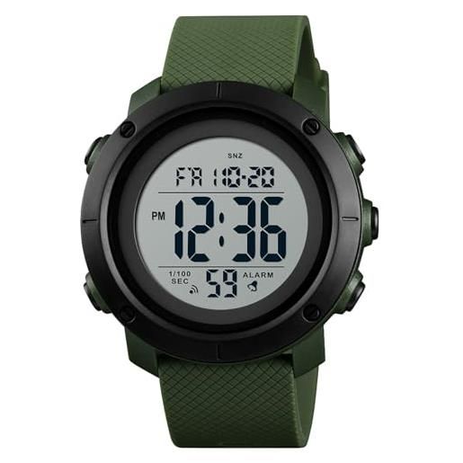 findtime orologio sportivo digitale per uomo donna cronometro allarme impermeabile led tattico doppio display fuso orario orologio elettronico, verde bianco