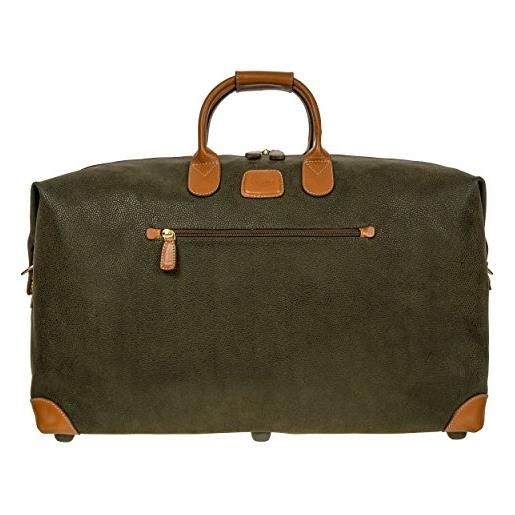Bric's holdall collezione life, borsa da viaggio con tracolla e spallacci di appoggio per valigia, lucchetto tsa integrato, pvc, dimensione 55x32x20 cm, olive