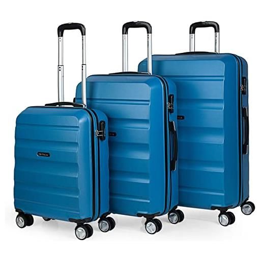 ITACA - set valigie - set valigie rigide offerte. Valigia grande rigida, valigia media rigida e bagaglio a mano. Set di valigie con lucchetto combinazione tsa t71600, blu