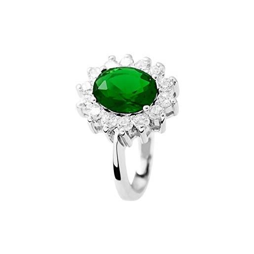 Essens - anello di gioielli di prestigio princess diana - smeraldo di sintesi - argento 925 - misura regolabile - gioiello da donna