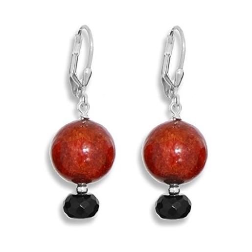 ERCE orecchini pendenti onice pietra semipreziosa e corallo rosso argento 925