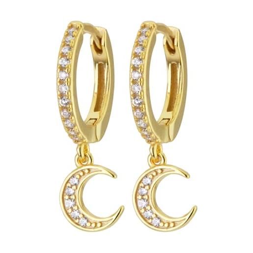 Uniqa jewels orecchini pendenti cerchio donna argento sterling 925, orecchini a cerchio con ciondolo a forma di stella luna sole fulmine piccola gioielli regalo per donna ragazza