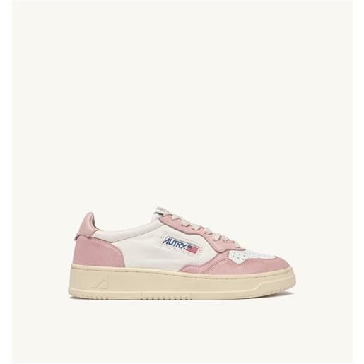 autry sneakers medalist low in pelle di capra washed bicolor bianco e rosa