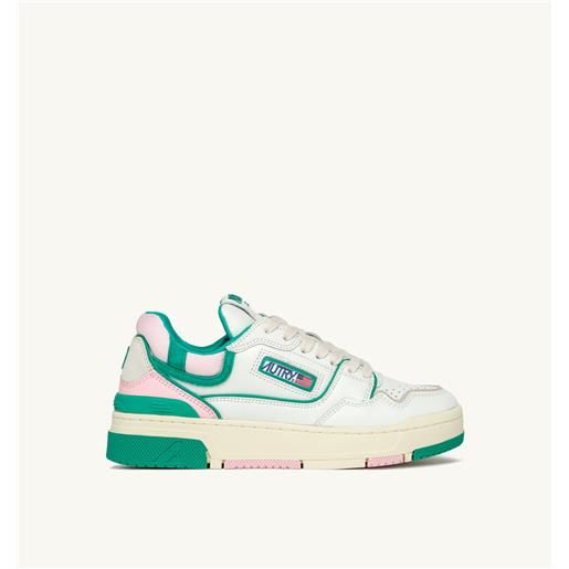 autry sneakers clc in pelle colore bianco verde e rosa