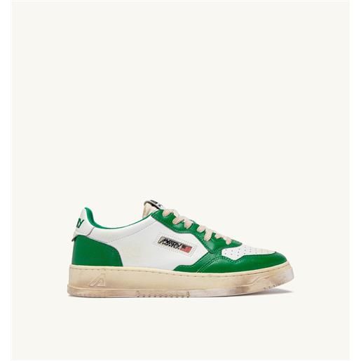 autry sneakers medalist low super vintage in pelle bianca e verde