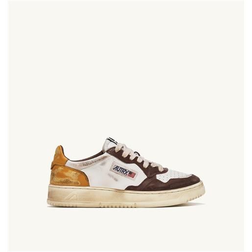 autry sneakers super vintage low in pelle bianca, honey e marrone