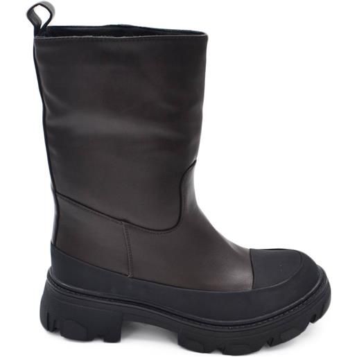 Malu Shoes stivaletti donna platform boots combat bicolore marrone punta nera gommata impermeabile fondo alto zip tendenza