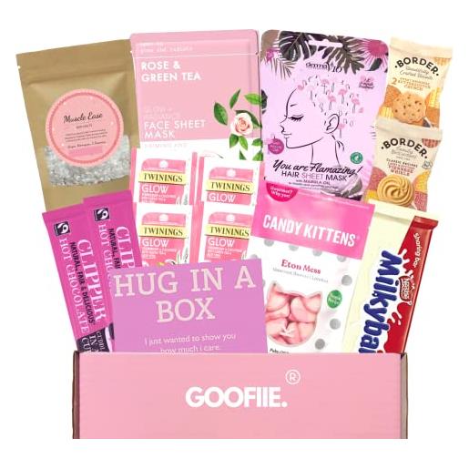 GOOFIIE. hug in a box pacchetto cura pamper gift set per le donne con sali da bagno, maschere e cibo per una giornata rilassante spa a casa. 