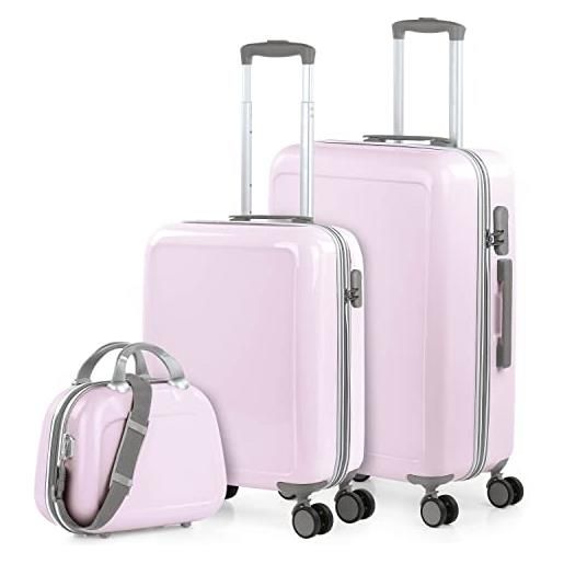 ITACA - set valigia media e valigia bagaglio a mano. Set valigie rigide per viaggi aereo - set trolley valigia rigida - set valigie rigide con lucchetto 702600b, rosa