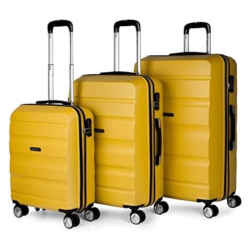 ITACA - set valigie - set valigie rigide offerte. Valigia grande rigida, valigia media rigida e bagaglio a mano. Set di valigie con lucchetto combinazione tsa t71600, senape