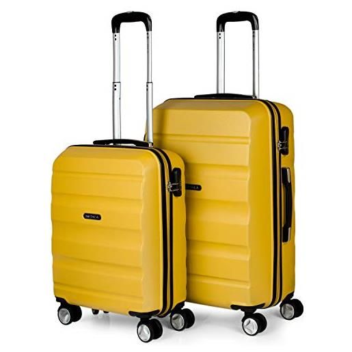 ITACA - set valigie - set valigie rigide offerte. Valigia grande rigida, valigia media rigida e bagaglio a mano. Set di valigie con lucchetto combinazione tsa t71615, senape