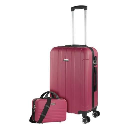 ITACA - set valigie - set valigie rigide offerte. Valigia grande rigida, valigia media rigida e bagaglio a mano. Set di valigie con lucchetto combinazione tsa 771160b, fragola