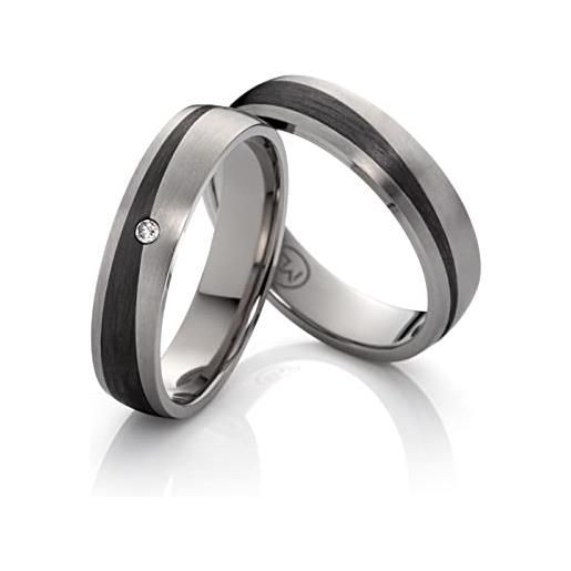 Generic coppia di fedi nuziali, anelli in titanio e carbonio con diamante, anelli per partner, fedi nuziali, anelli di nozze (con incisione e astuccio) 3848, diamante