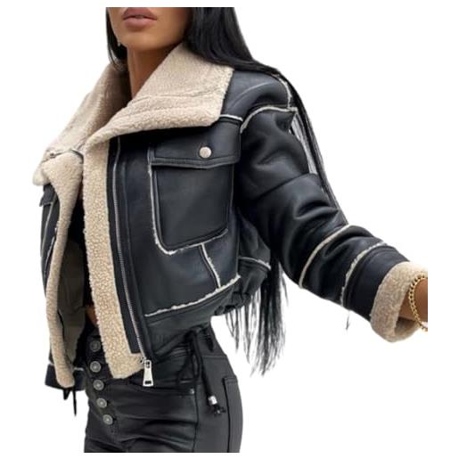 PengGengA giacca in pelle da donna giacca scamosciata cappotto da motociclista invernale giubbotto corto