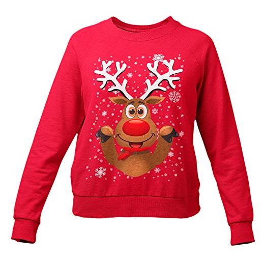 My Digital Print - rudolph love - maglione natalizio unisex bambino bambina, felpa natalizia idea regalo felpe di natale per famiglia, pigiama natalizio con renna merry christmas (rosso 3/4 anni)