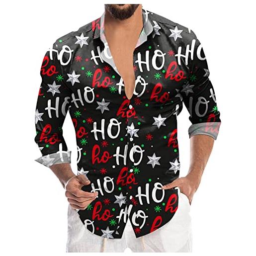 JokeLomple festa di natale camicie uomo - camicia hawaiana da uomo stampa digitale 3d camicia vestiti hawaiani uomo regular fit stampa camicie cervo natalizio idee regalo natale 2023