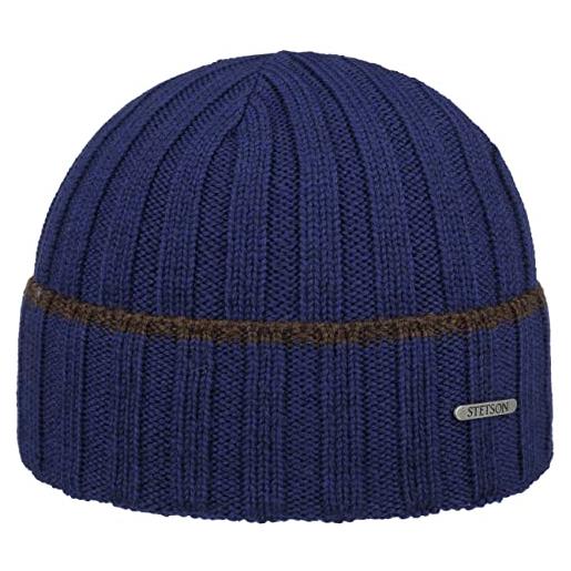 Stetson berretto con risvolto ventamo merino uomo - made in italy lana beanie autunno/inverno - taglia unica blu