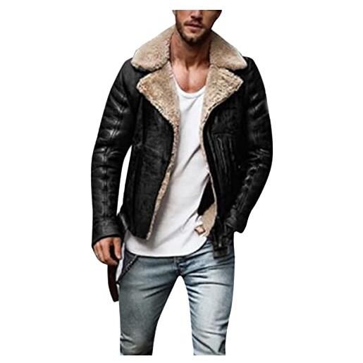 Generico giacca in vera pelle da uomo giubbotto con pelliccia sintetica invernale giacca trapuntata uomo giacca pelle uomo invernale per lavoro/scuola