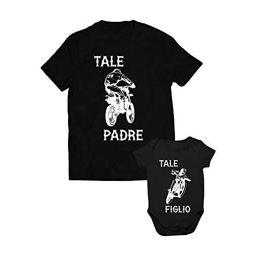 Colorfamily coppia t-shirt e body neonato padre figlio tale padre tale figlio - motocross - motociclista - idea regalo papà