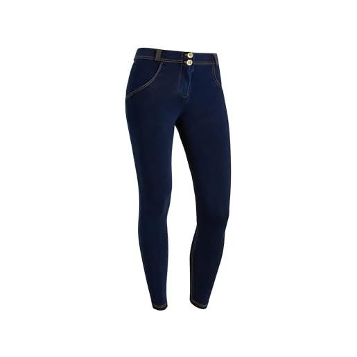 WR.UP freddy - jeggings push up clessidra superskinny effetto denim, donna, denim scuro, extra small