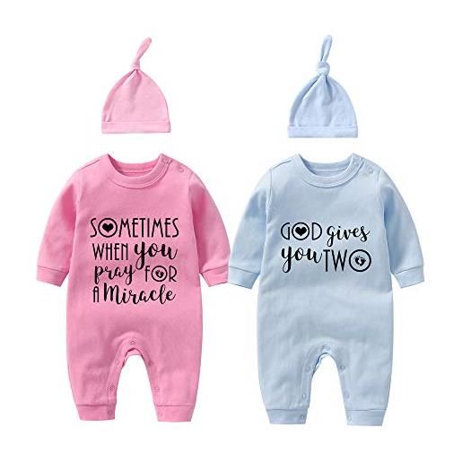 Culbutomind - set di gemelli per neonate a volte quando si prega per un miracolo dio ti dà il neonato pagliaccetto rosa blu a volte 1 mese