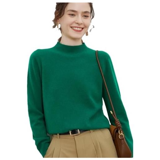 Vsadsau maglione da donna in 100% lana merino, lavorato a maglia, a maniche lunghe, casual, soffice, verde smeraldo, s