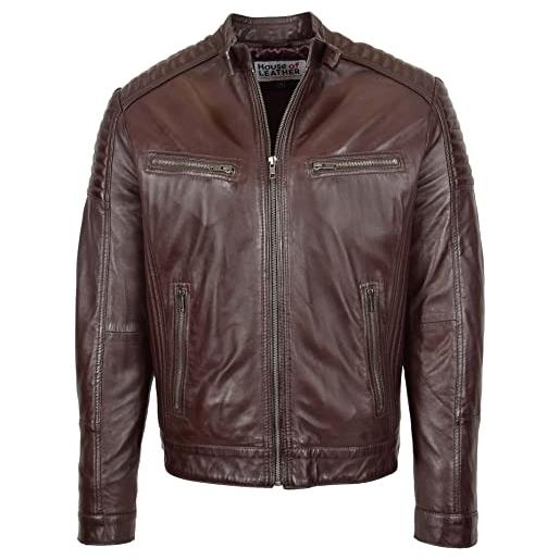 A1 FASHION GOODS deontay - giacca trapuntata da uomo, in vera pelle, da motociclista, da uomo, brown, xxxl