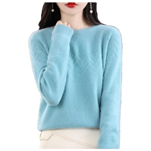 Vsadsau maglione da donna in 100% lana merino jacquard lavorato a maglia girocollo a maniche lunghe casual pullover top, nero , s